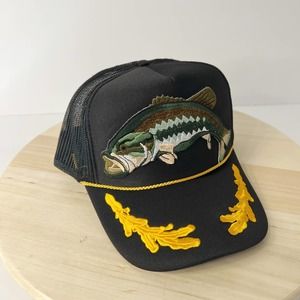Bass Fish Fishing Patch Retro Style Captain Hat